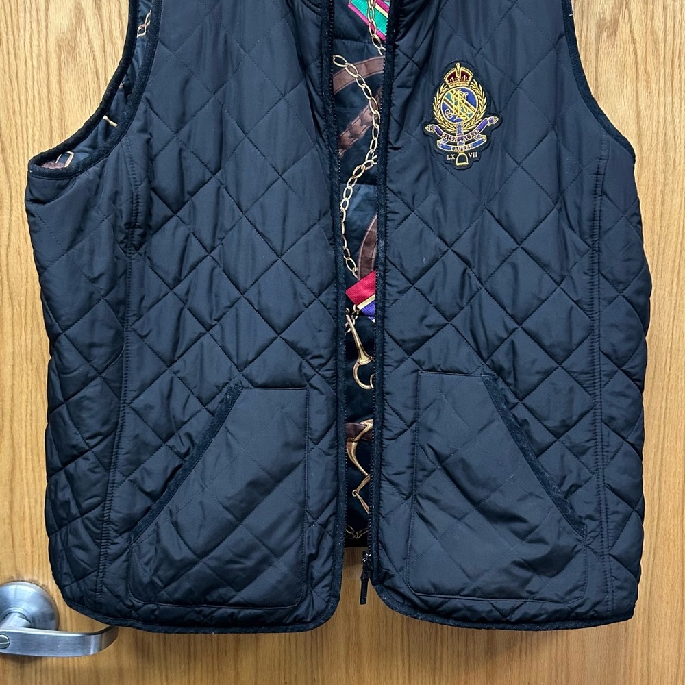 Ralph Lauren Black Quilted Vest with Embroidered Crest